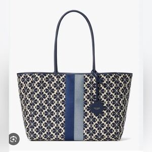 Kate Spade Flower Jacquard Stripe Everything Large Tote Blue Multi